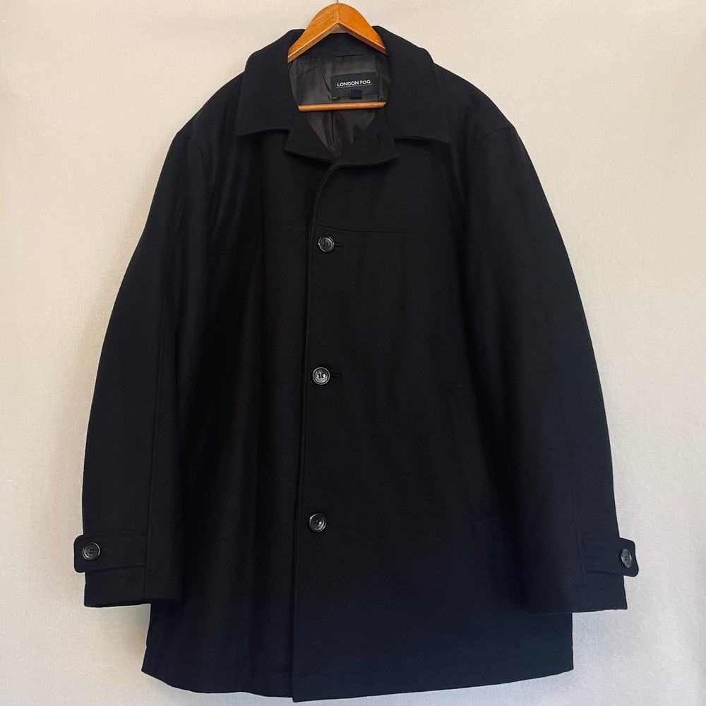 London Fog Black Wool Blend Button Front Coat Car Overcoat Warm Winter Men's XXL